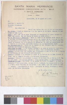 Transporte de guano, entrega de cemento y tubos, recepción de cuentas y pago de concesión de agua