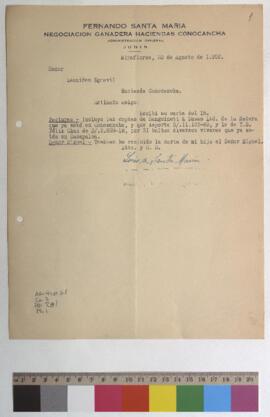 Envío de facturas de la compra de madera y víveres y recepción de carta