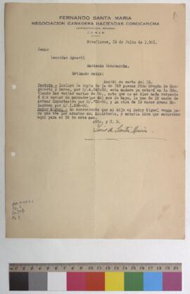 Envío de factura de madera y viaje de Miguel Santa María