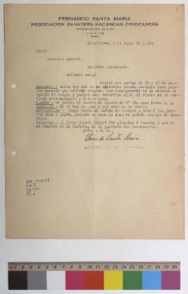 Pago de ganados, pedido de víveres y compra de planchas