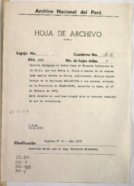 Solicita títulos supletorios de la hacienda Bellavista