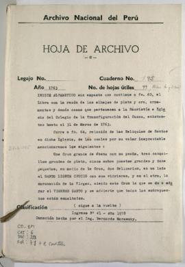 Inventario de los bienes del colegio de la Transfiguración del Cusco