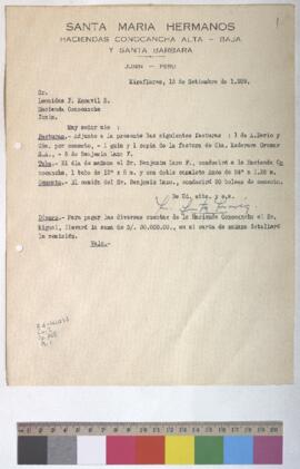 Envía de facturas, tubo, canaleta, cemento y pago de hacienda