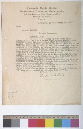 Letras canceladas, envío de duplicados de facturas, compra de maíz y recepción de carnero y mantequilla