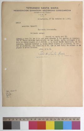 Carta de Ines de Santa María, Representante de la Negociación Ganadera Conocancha, a Leonidas Ego...