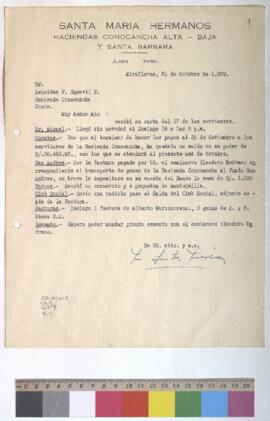 Envío de radiola y cemento, pago de cuentas y transporte de guano